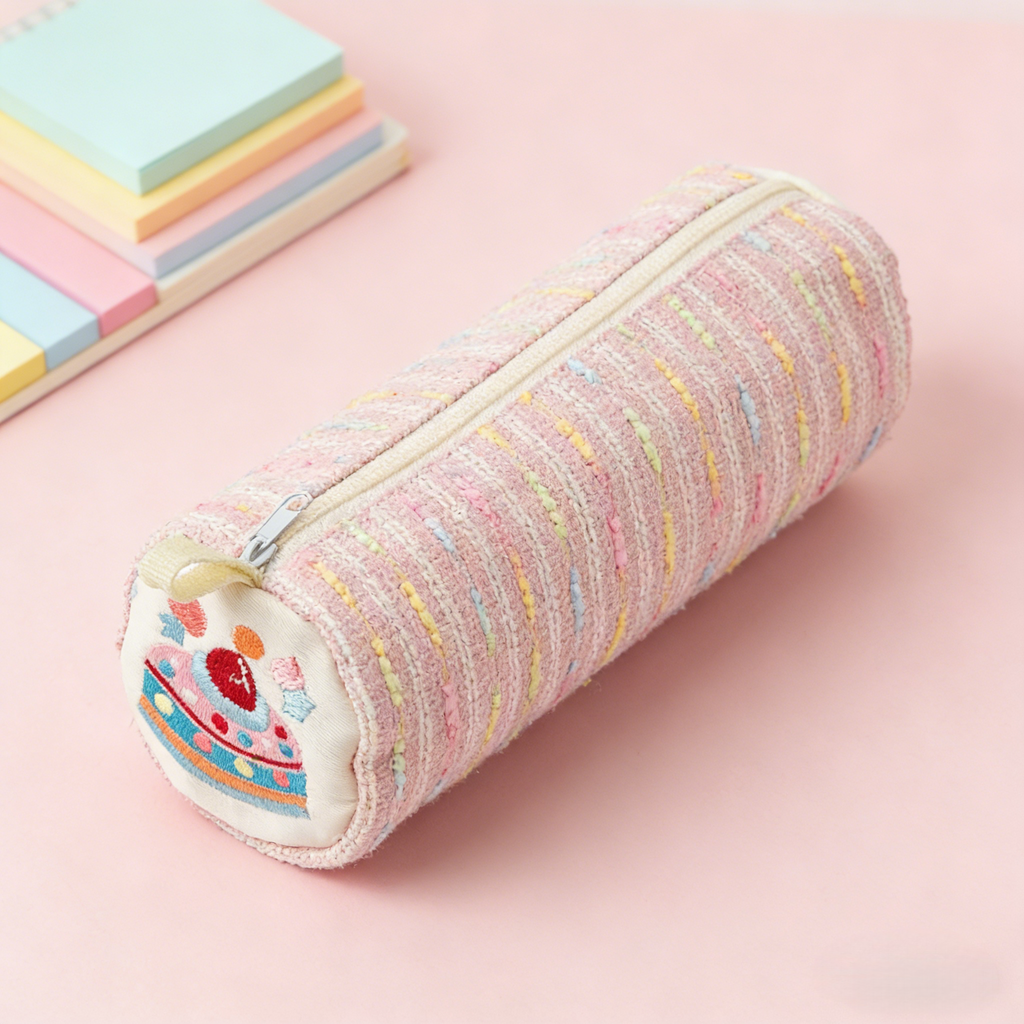 Trousse à stylos Cylindre « Gâteau Rose » – Design Kawaii