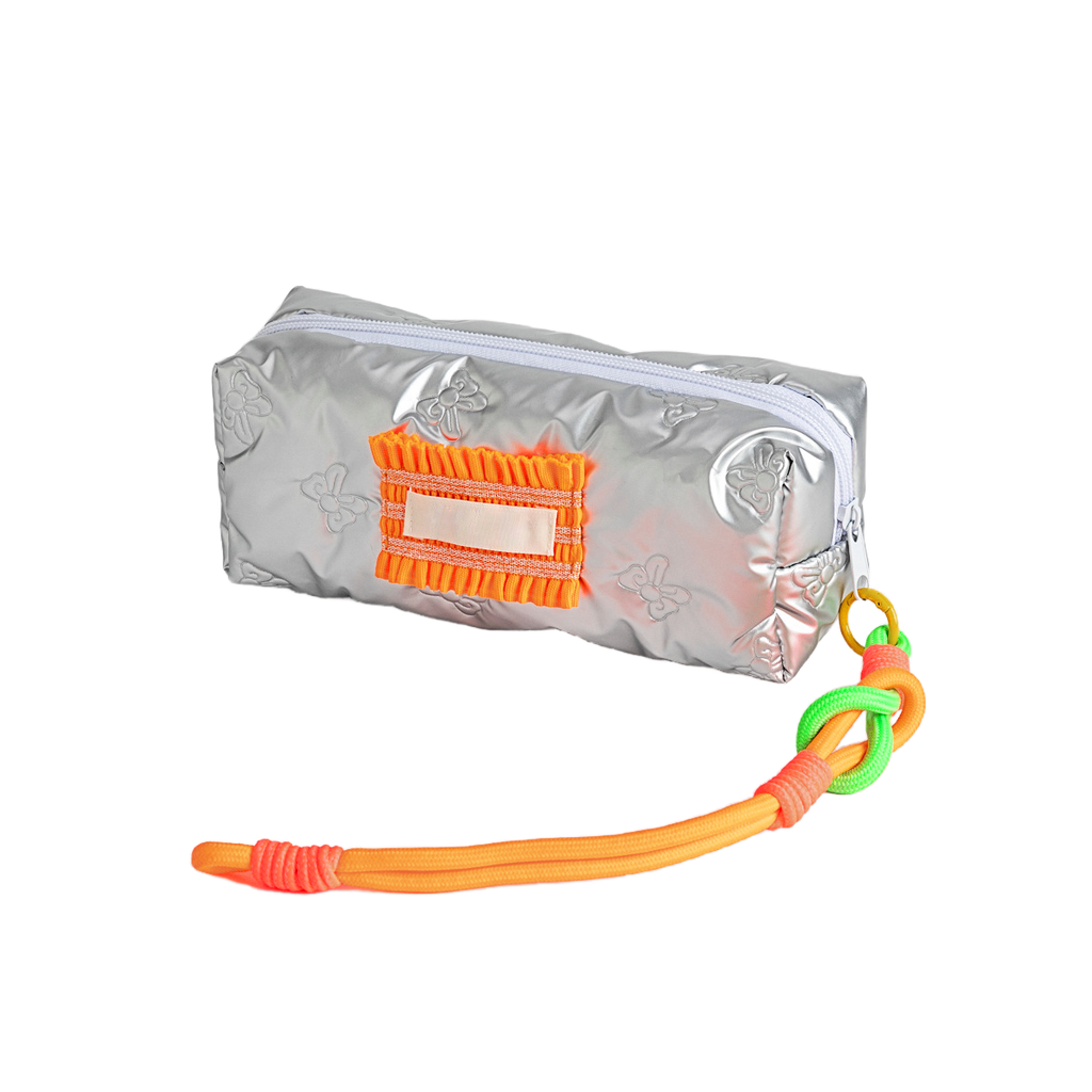 Trousse à stylos Argent Papillons – Polyester avec Décor Orange